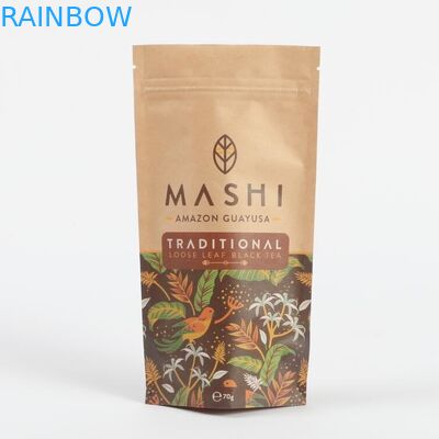 Carta Kraft biodegradabile su misura Sacchetti di imballaggio a chiusura a cerniera per polvere di tè e caffè