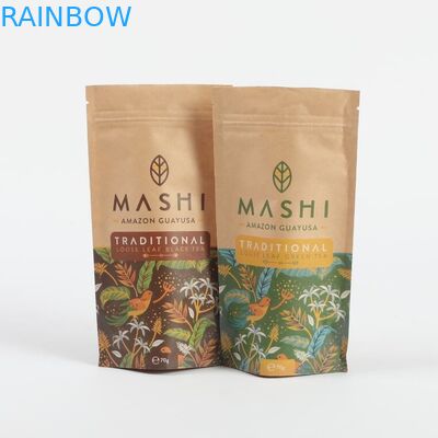 Carta Kraft biodegradabile su misura Sacchetti di imballaggio a chiusura a cerniera per polvere di tè e caffè