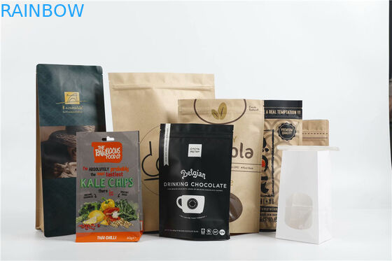 Sacchetti di imballaggio in carta kraft stampata Sacchetti di caffè a fondo piatto con valvola di disgasamento