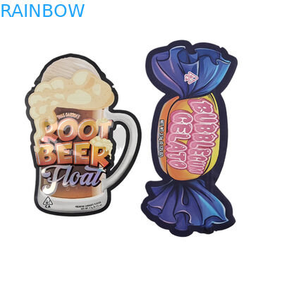 Plastico disegno personalizzato con forma speciale imballaggio stampato foglio ologramma caramelle a prova di bambino sacchetti Mylar Die Cut