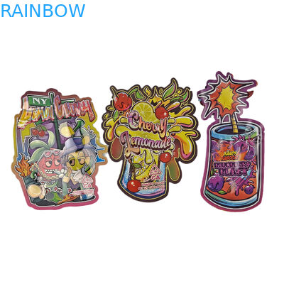 Custom 3.5g Holographic Die Cut Mylar Bags con confezione a forma irregolare con cerniera a prova di odore con confezione in plastica