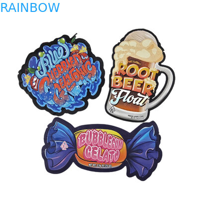 Stampato su misura Soft Touch Holographic Die Cut Irregular Special Shape Plastic Zipper Mylar Food Packaging Bag