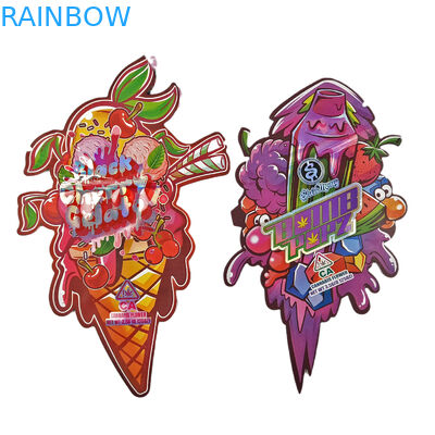 Sacchetti Mylar a forma con logo personalizzato stampato Holografo irregolare Ziplock antiodore 3.5g 7g 14g 28g Borse per snack