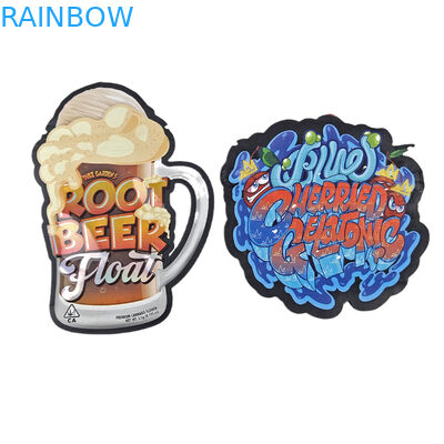 Imballaggio a forma irregolare Disegno personalizzato con foglio olografico a ziplock 3.5g a prova di odore Sacchetti Mylar a taglio stampato