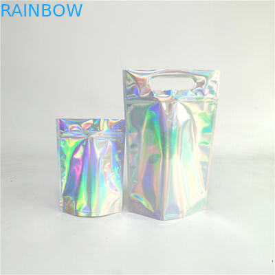 Logo personalizzato Zip Lock Bags Flat Holographic Film Mini Mylar Three Side Seal