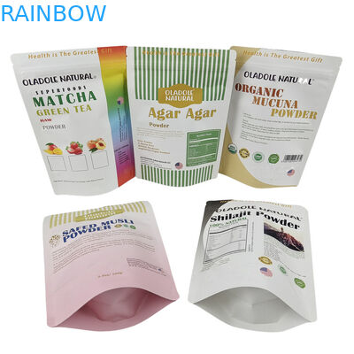 Al dettaglio Borsa di carta Kraft stampata su misura per alimenti Farina Noci Riso Spezie Tè Biodegradabile Borse Mylar