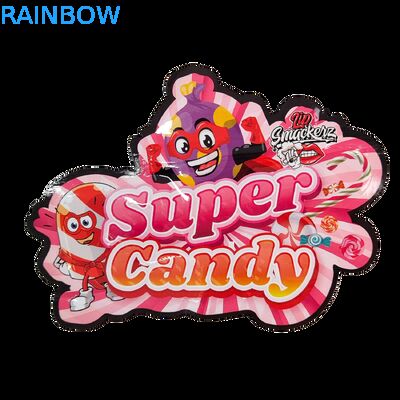 Busta di plastica fustellata da 3,5 g con cerniera lucida in Mylar per confezionamento di caramelle gommose alle erbe, a prova di odore, superficie lucida