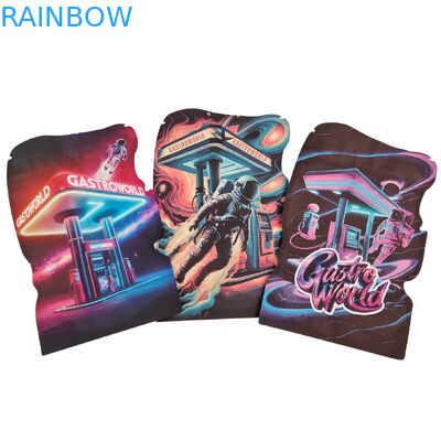 Sacchetti in Mylar fustellati a forma irregolare per biscotti, caramelle gommose, tabacco, sacchetti in plastica PET con cerniera a prova di bambino