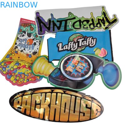 Sacchetti in Mylar con cerniera richiudibile, forma olografica, fustellati, in lamina di alluminio, termosaldabili, fustellati, bustine irregolari per caramelle gommose ai funghi