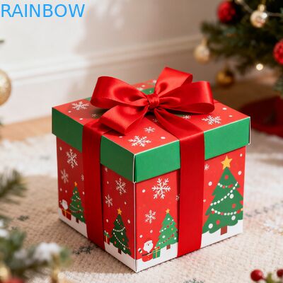 Scatole regalo rettangolari Kraft riciclabili biodegradabili con coperchio pieghevole, nastro, rivestimento UV, opaco, personalizzate per compleanno e Natale