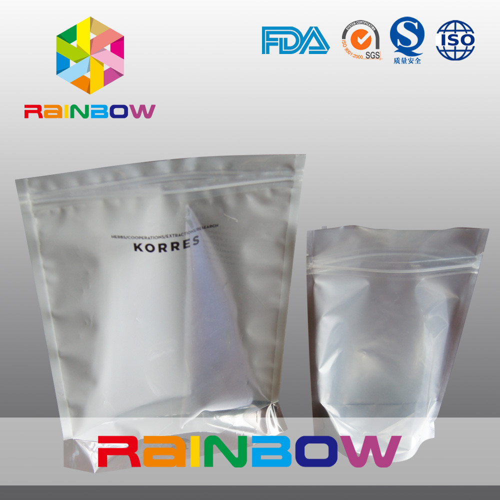 Sacchetto argenteo lucido della stagnola laminato abitudine che imballa con la chiusura lampo