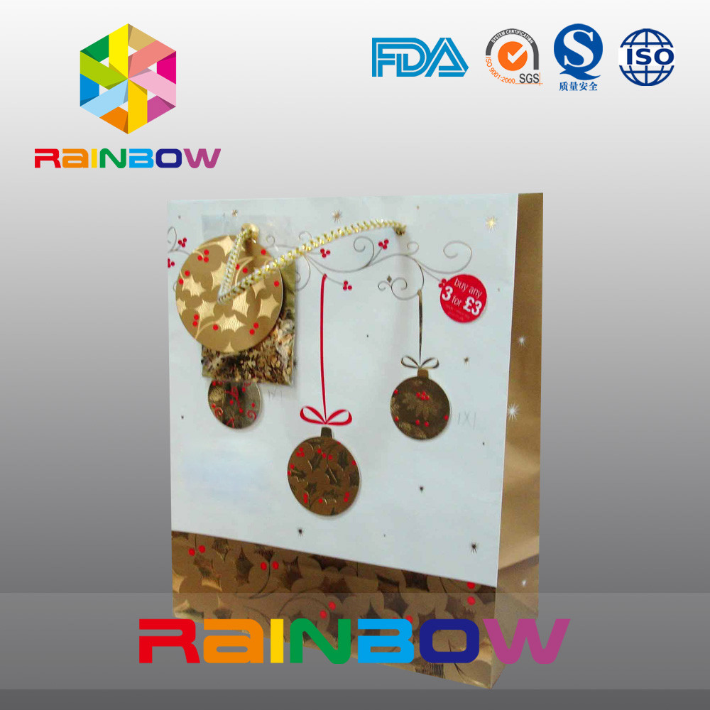 Sacco di carta su misura fondo piatto stampato lusso con il cordone per il regalo