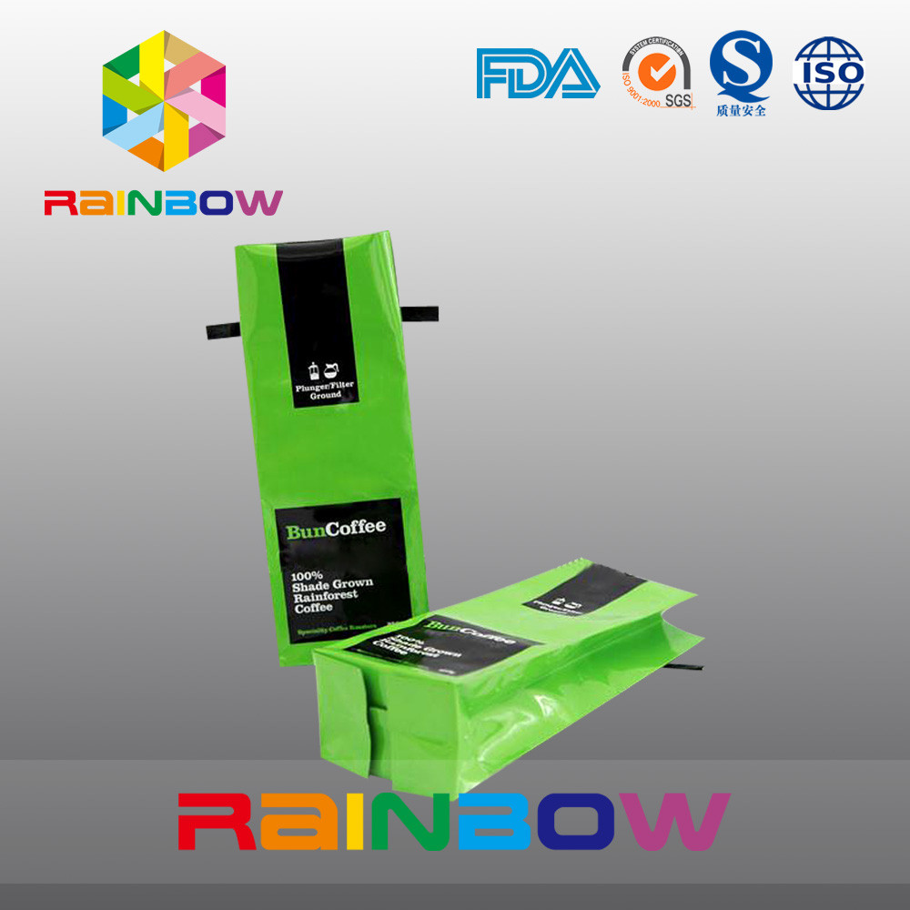 di alluminio d'imballaggio delle borse del tè laterale lucido del rinforzo, sacchetto verde del caffè del legame della latta