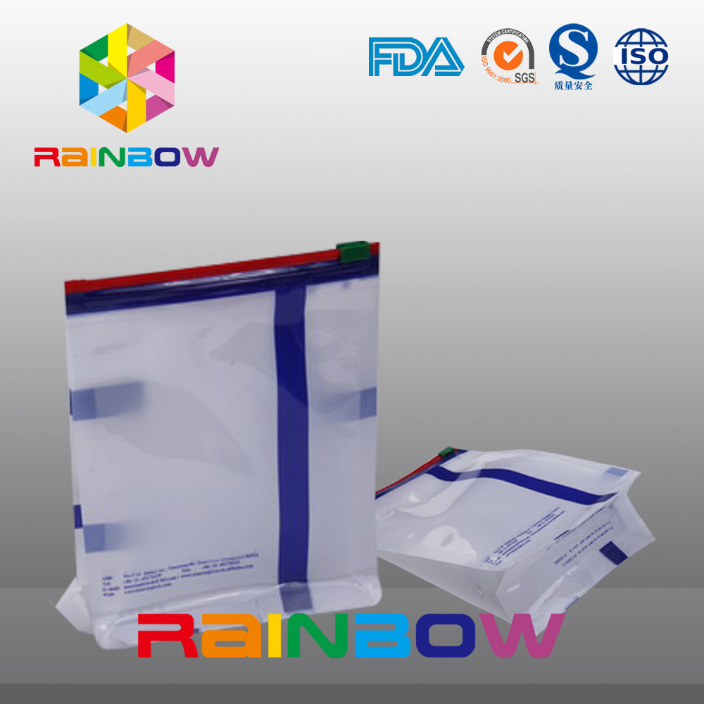 Sacchetto bianco del rinforzo del fondo piatto della guarnizione di Qual di dimensione su ordinazione con la chiusura lampo dello scorrevole per l'imballaggio per alimenti