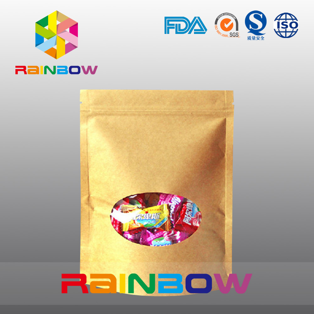 Borsa d'imballaggio a chiusura lampo della carta kraft Con la finestra rotonda per l'imballaggio Candy/spuntino