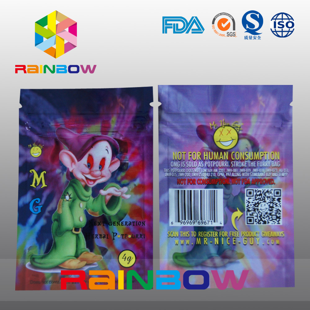 La chiusura lampo di erbe su ordinazione di incenso di logo M.G di stampa insacca la borsa del fumo della spezia di 5g 4g