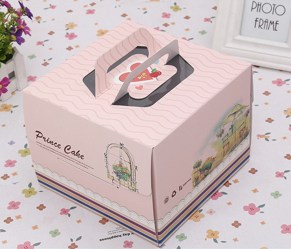 Contenitore di carta di torta di compleanno quadrata blu rosa che imballa/contenitore di regalo su misura
