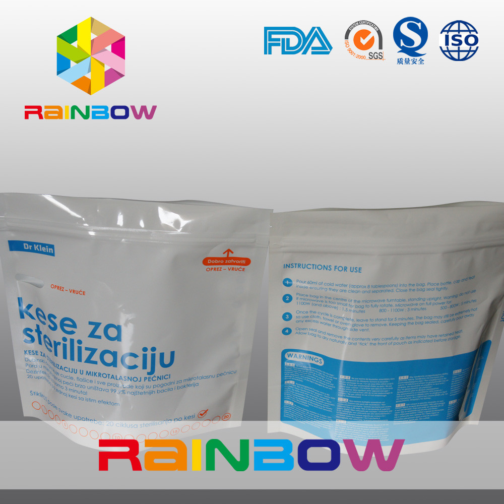 Standd materiale laminato sulla borsa del sacchetto dello sterilizzatore di microonda con la chiusura lampo per la bustina di a microonde chiusura lampo/del biberon