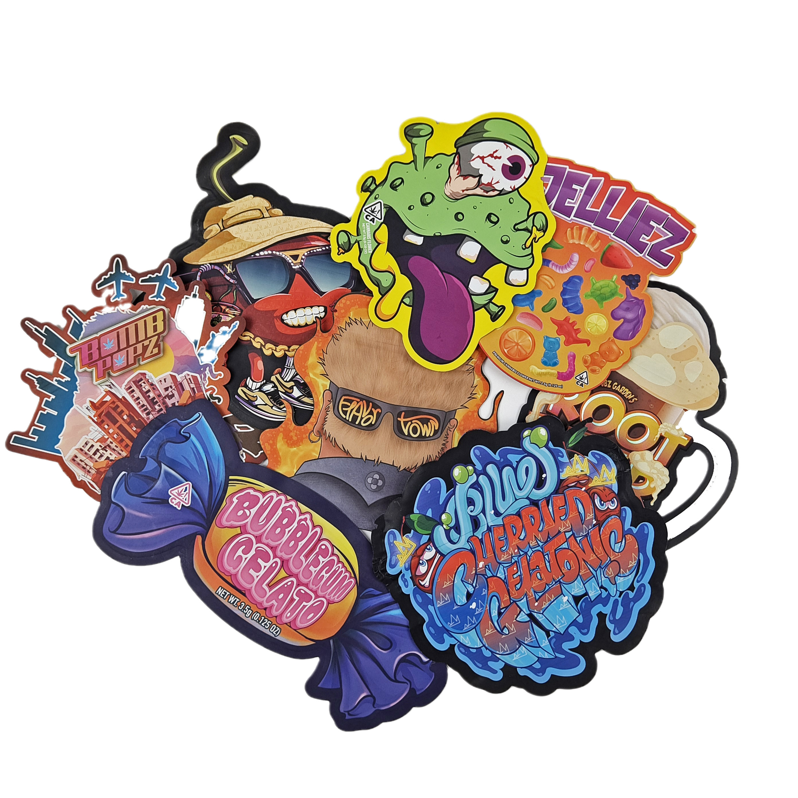 Custom Design 3.5g 7g 14g 28g Borse fustellate Ziplock Special Shaped Childproof Custom Shape Mylar Snack Bag Packaging