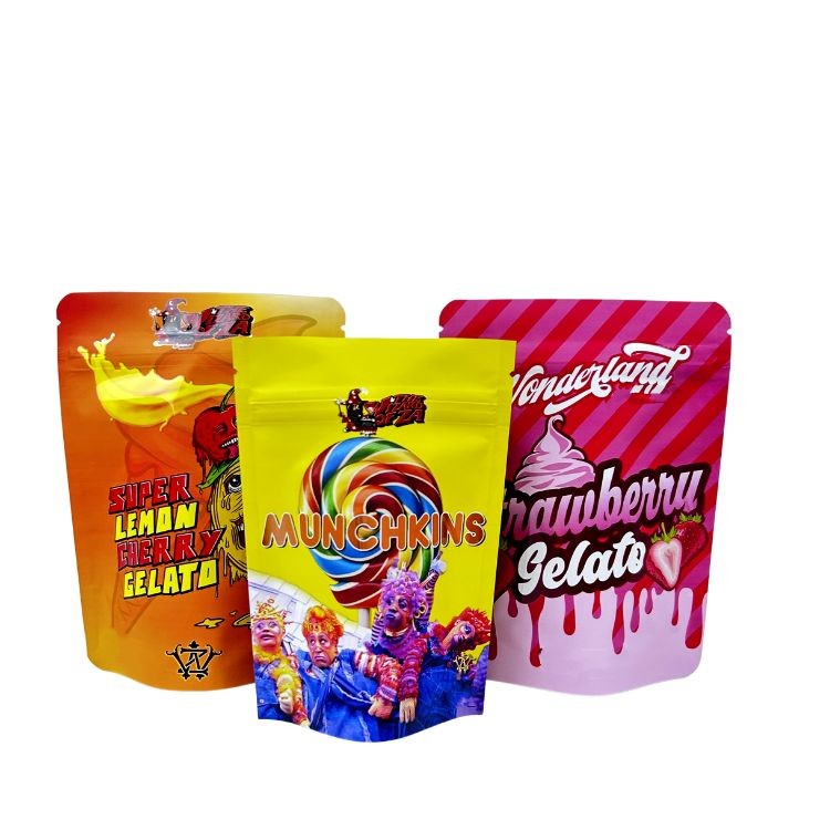 Minfly Digital Printing Custom Aluminum Foil resealable Stand Up Smell Proof Zipper Mylar Packaging Bag Bags For Food