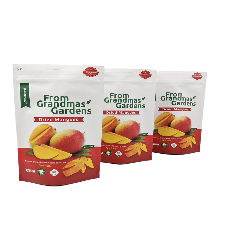 Low MOQ Custom Stand Up Kraft Paper Bag per frutti di mango essiccati Sacchetti Mylar riciclabili