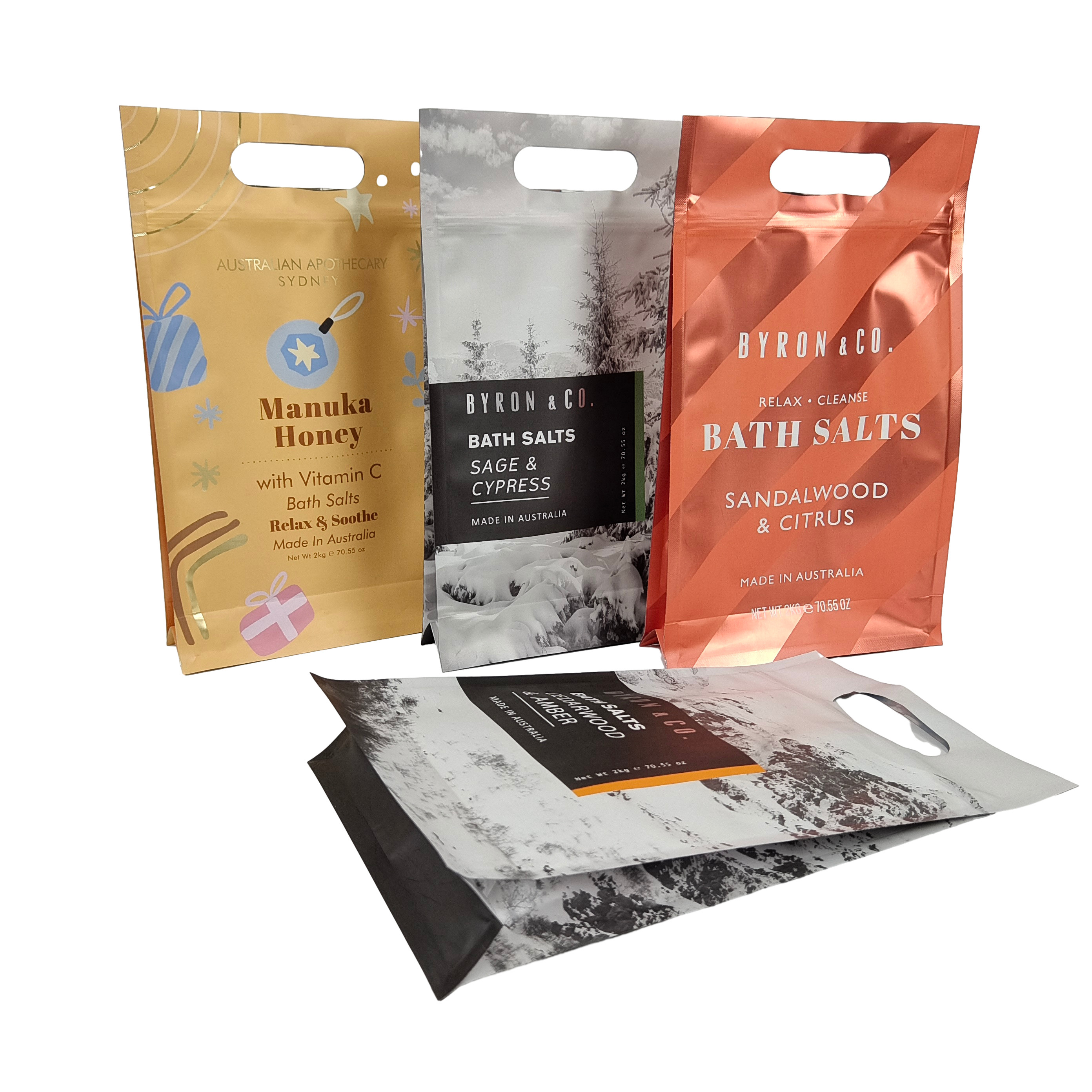 Disegno personalizzato Stampato Matte Quadrato Flat Bottom Side Gusset Plastico Mylar Foil Logo Packaging Bag Easy Tear Zipper Bags