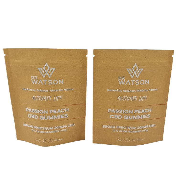 Hot Sale Disegno su misura stampato Biodegradabile Stand Up Kraft Paper Bag Eco Friendly Gummie Candy Packaging