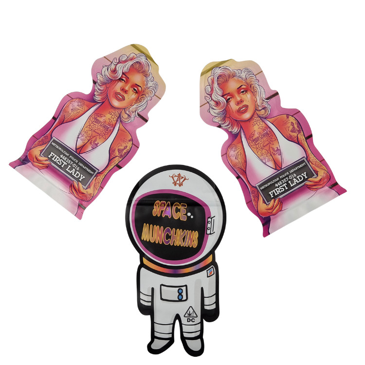 Forma stampata su misura Mini sacchetto Mylar 1g 3.5g 7g 14g 28g Funghi Bambino resistente all'odore Soft Touch Proof Cali Pack Sacchetto Mylar