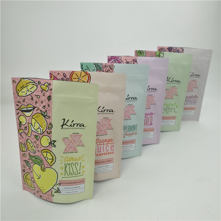 Ricaricabile Zip Lock Stand Up Bag Body Scrub Cosmetici Bagno di imballaggio in plastica