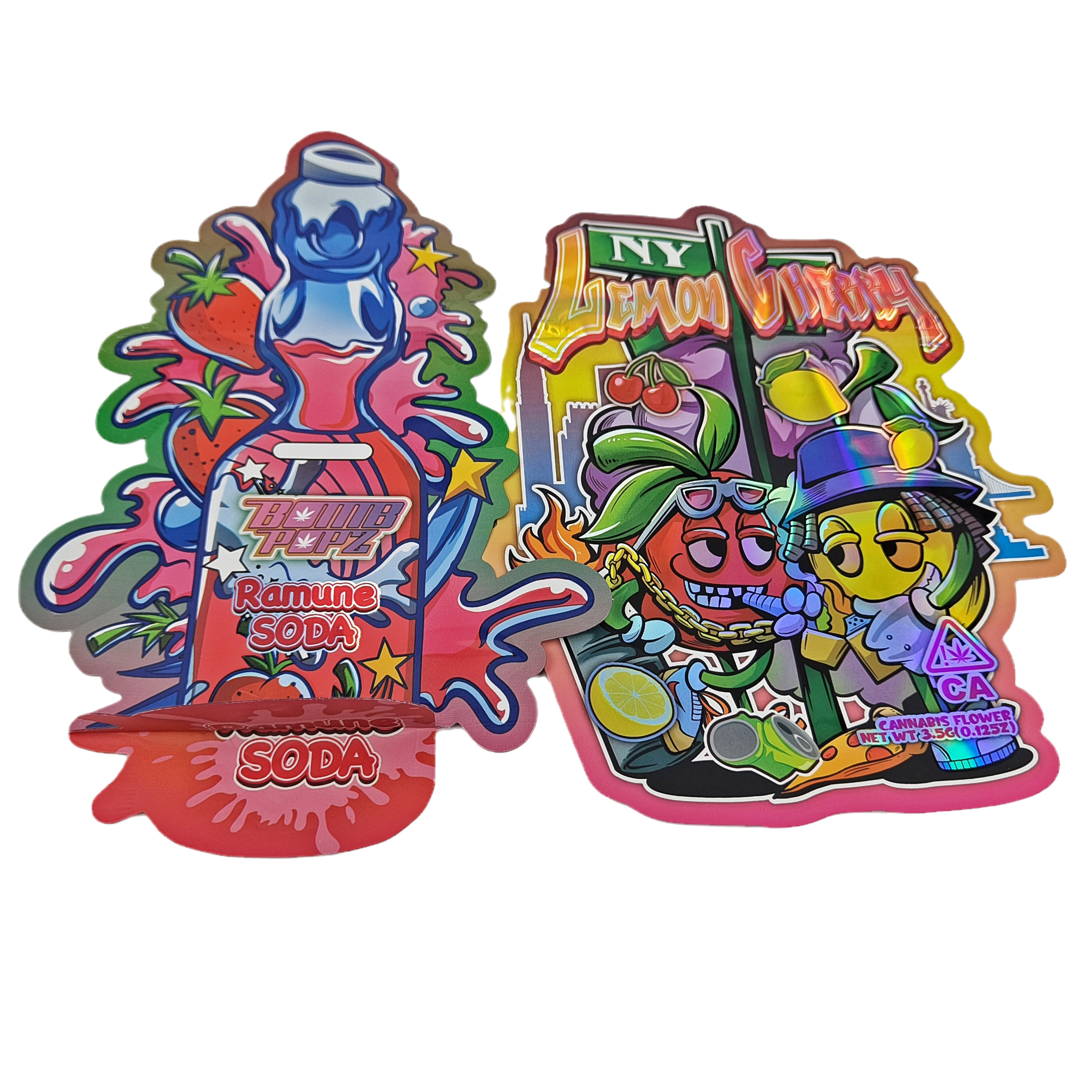 Sacchetti di imballaggio in plastica a tocco morbido in alluminio a misura di 3.5g 7g 14g 28g Sacchetti Mylar a taglio a stampaggio