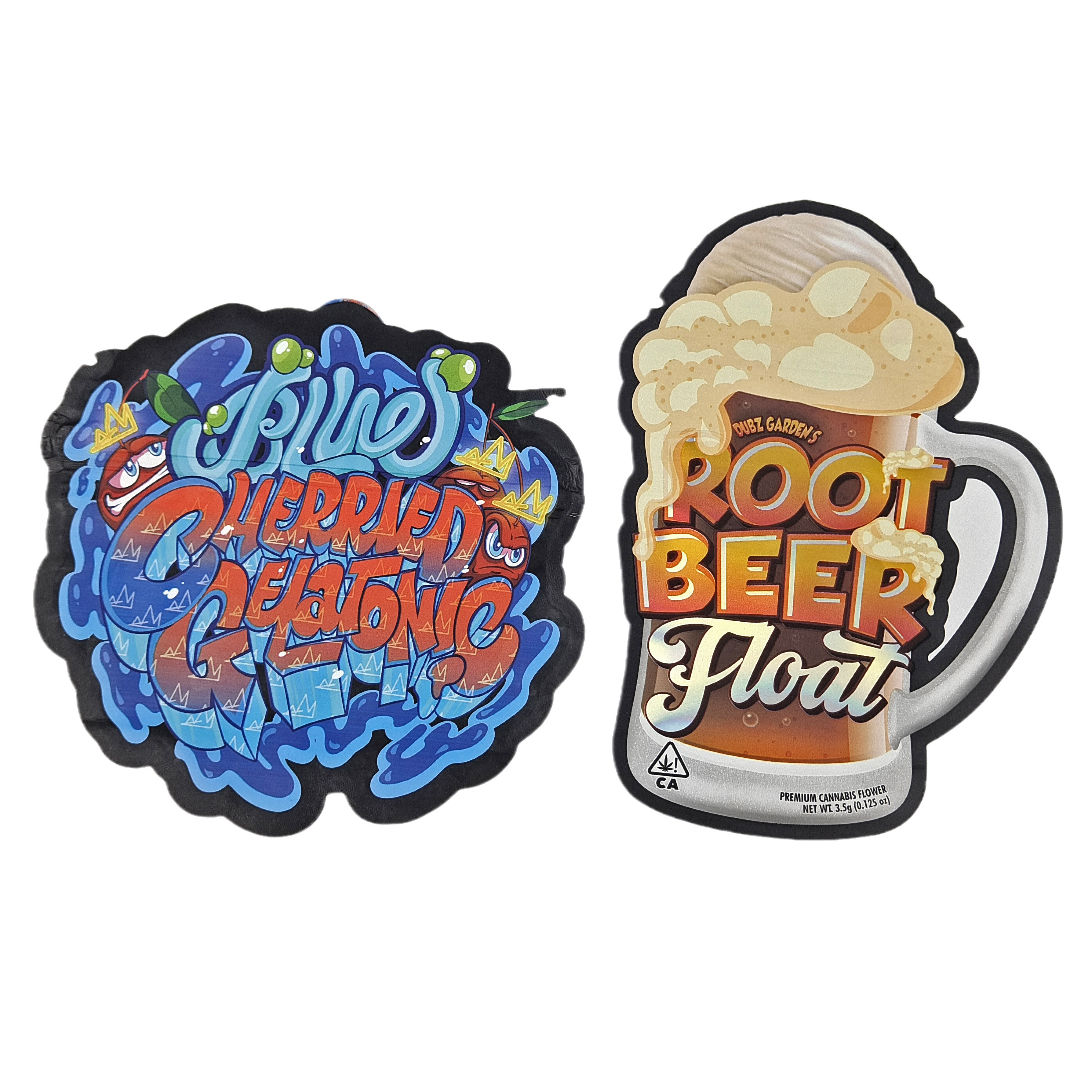 Imballaggio in plastica a prova di bambini a forma irregolare con cerniera a 3,5 g di grado alimentare