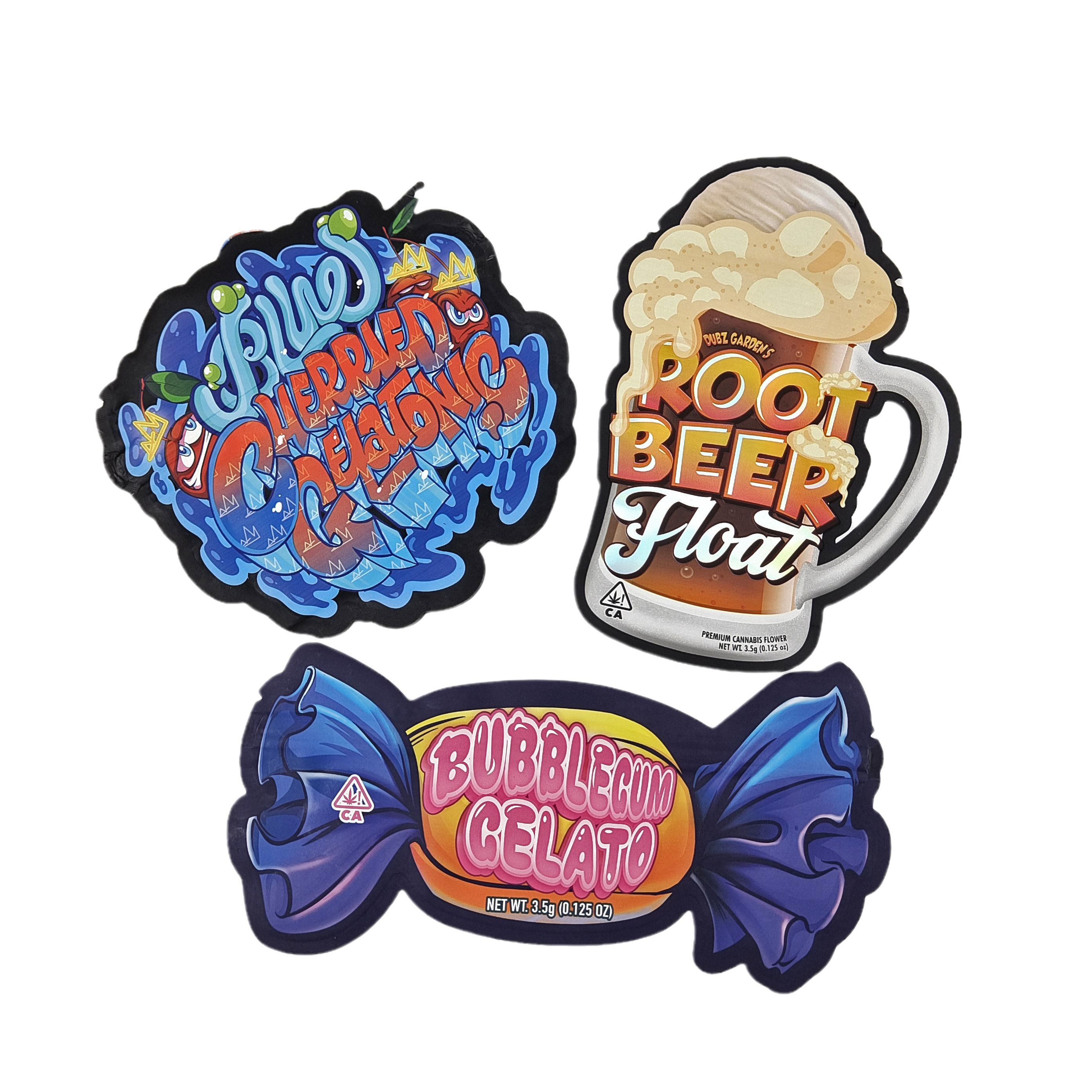 Stampa su misura 3.5g 7g 14g 28g Sacchetti Mylar a forma speciale a prova di odore