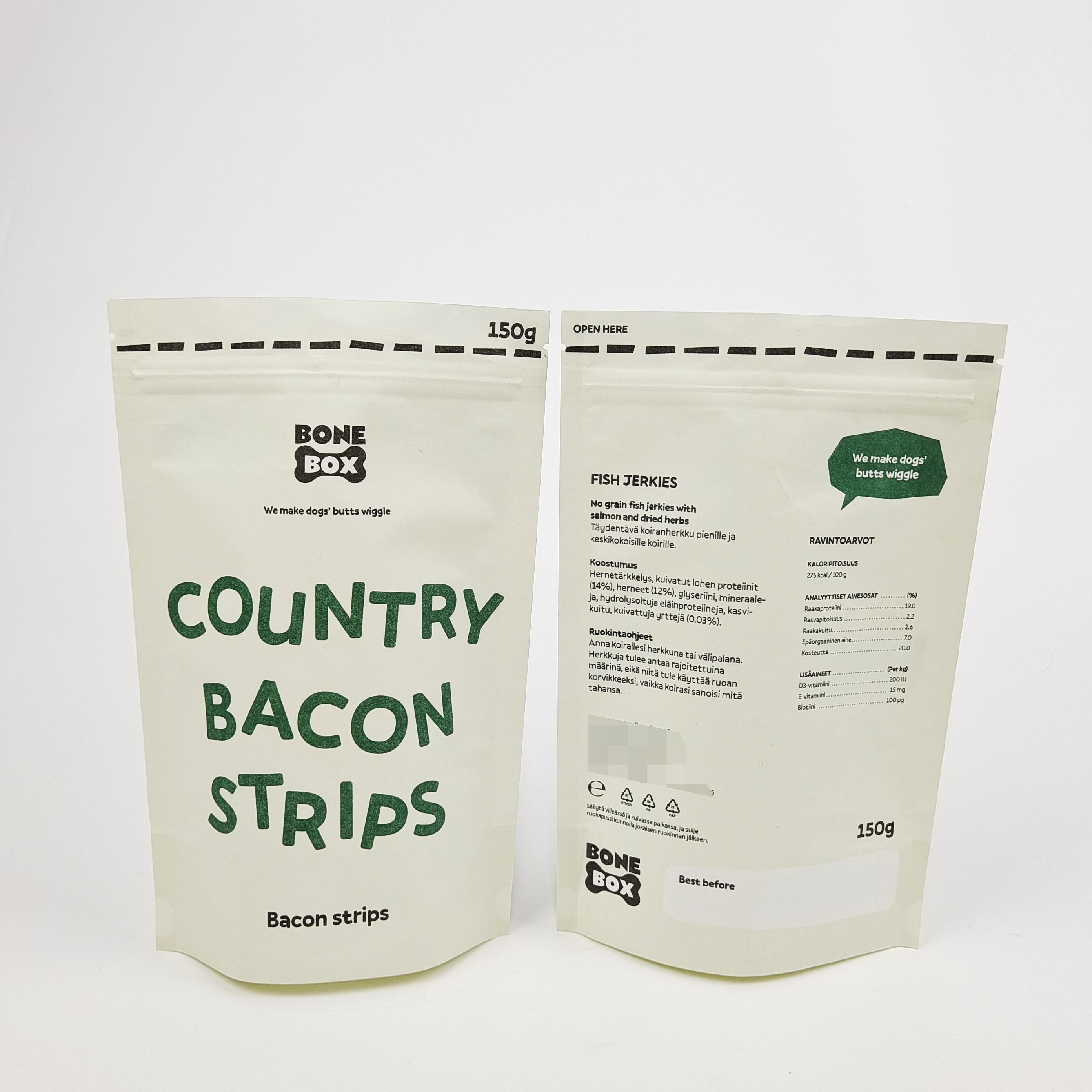 Materiale di maniglia bianca e supporto inclusi nei sacchi regalo personalizzati