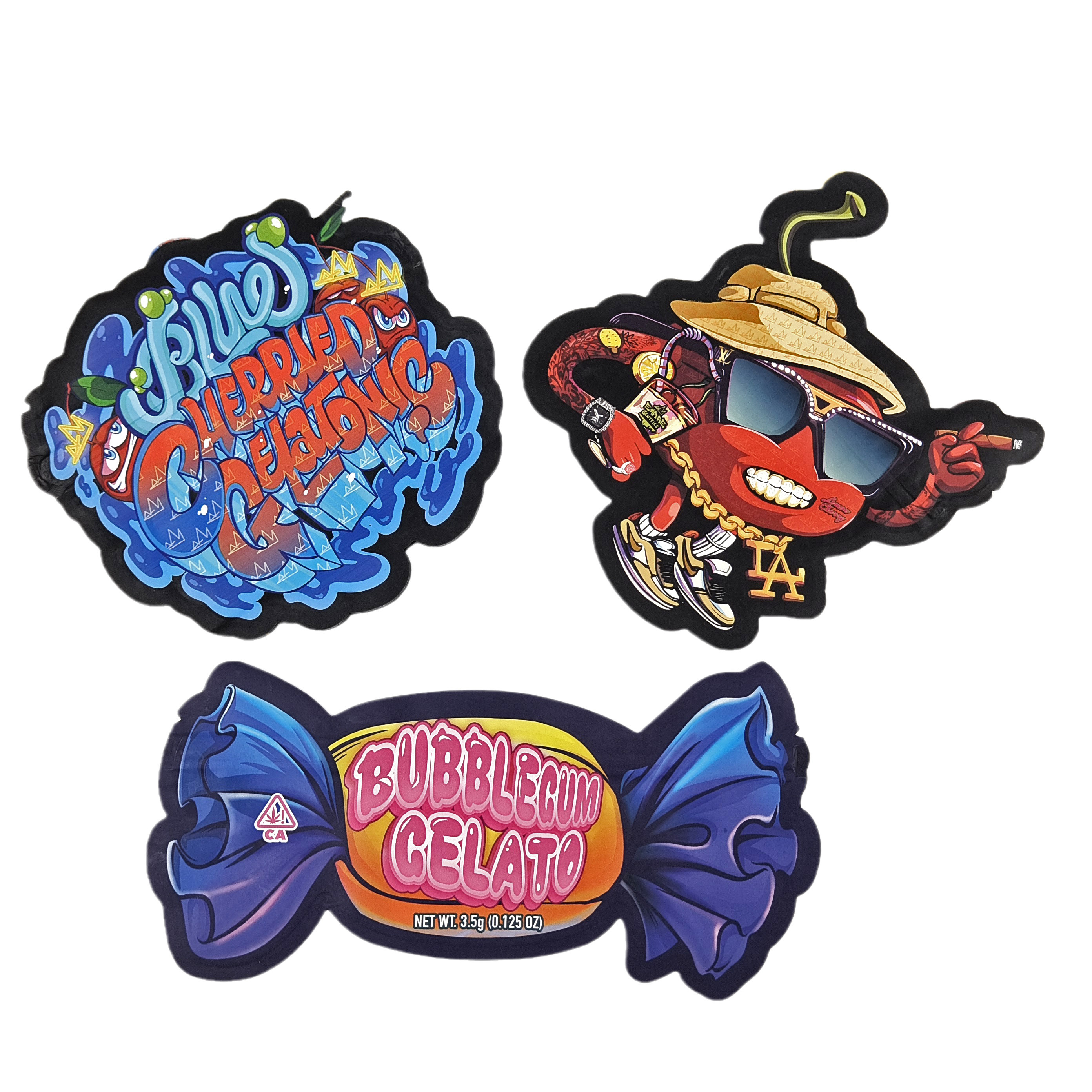 Custom Matte Logo Ricapribile Borsa in Plastica a Forma di Possa a Prova di Odore Die Cut Ziplock 3.5 Mylar Bags For Candy