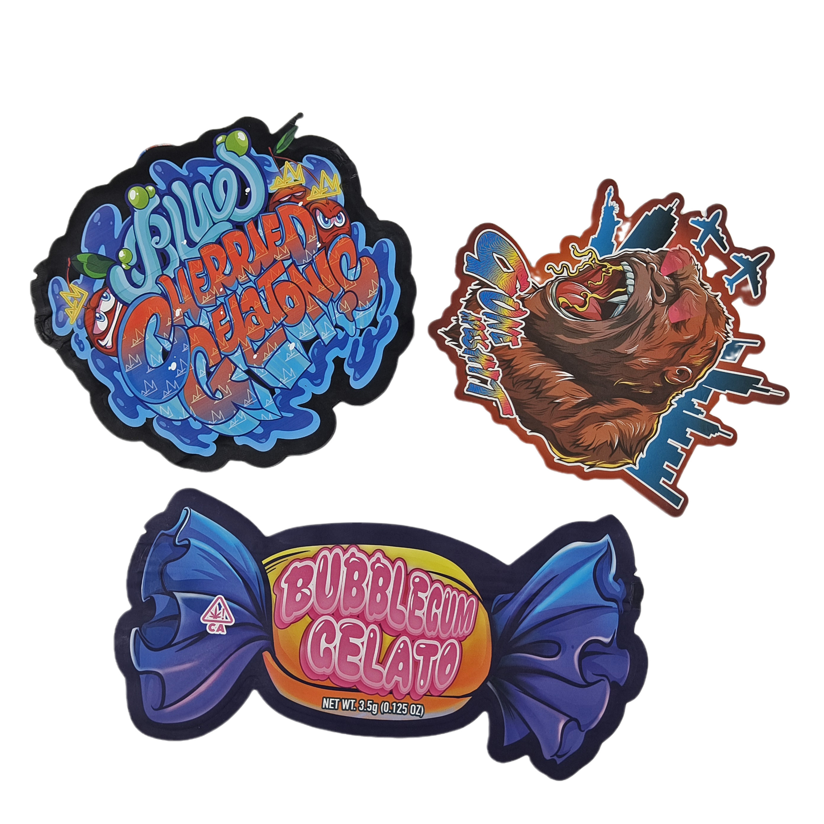 Custom Digital Printed Die Cut Irregular 3.5g Bag Special Shaped Food Plastic Ziplock Packaging Sacchetti Mylar