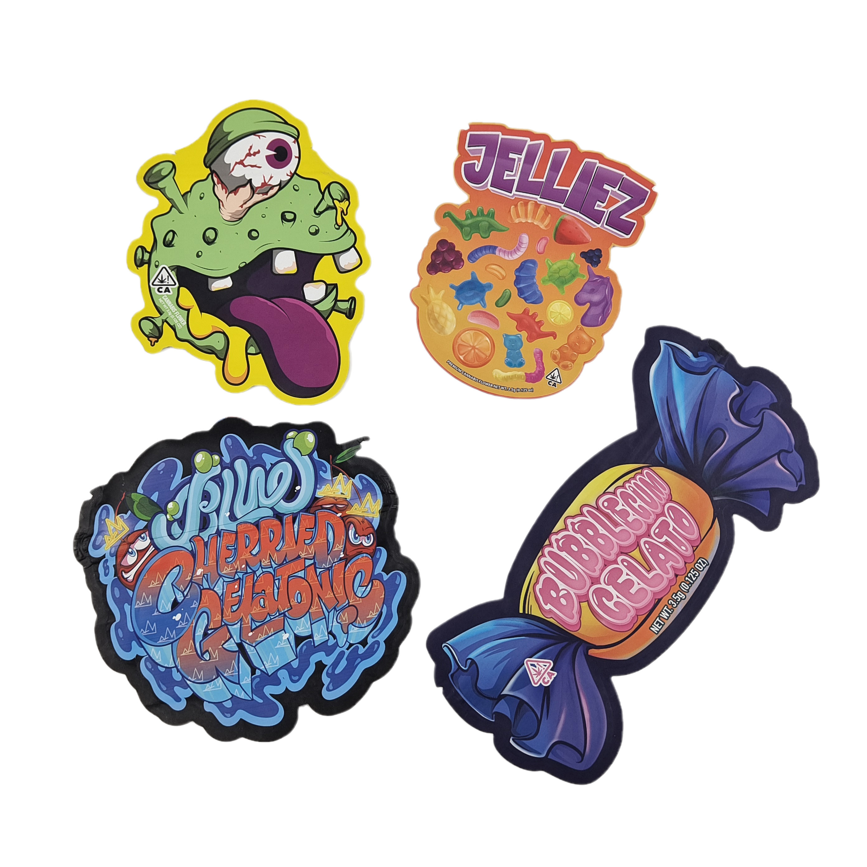 Custom Die Cut Plastic Printed Logo Odor Proof 3.5 Imballaggio alimentare commestibile Ziplock Snack commestibile Sacchetti Mylar