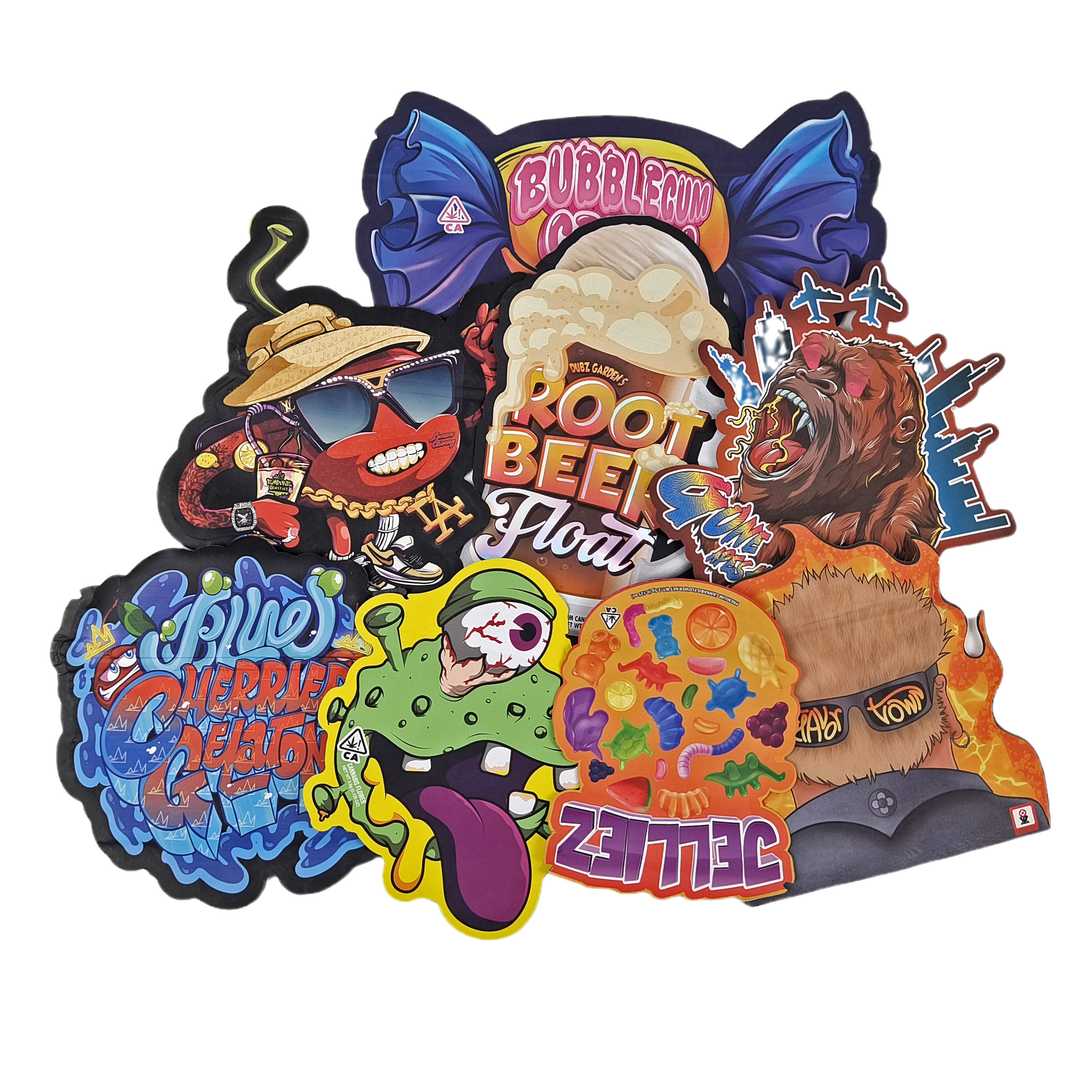 3.5g 7g 14g Forma Speciale Plastici Sacchetto di imballaggio Hologramma Proof Odor Plastic Die Cut Custom Snack Cookie Snack Bags