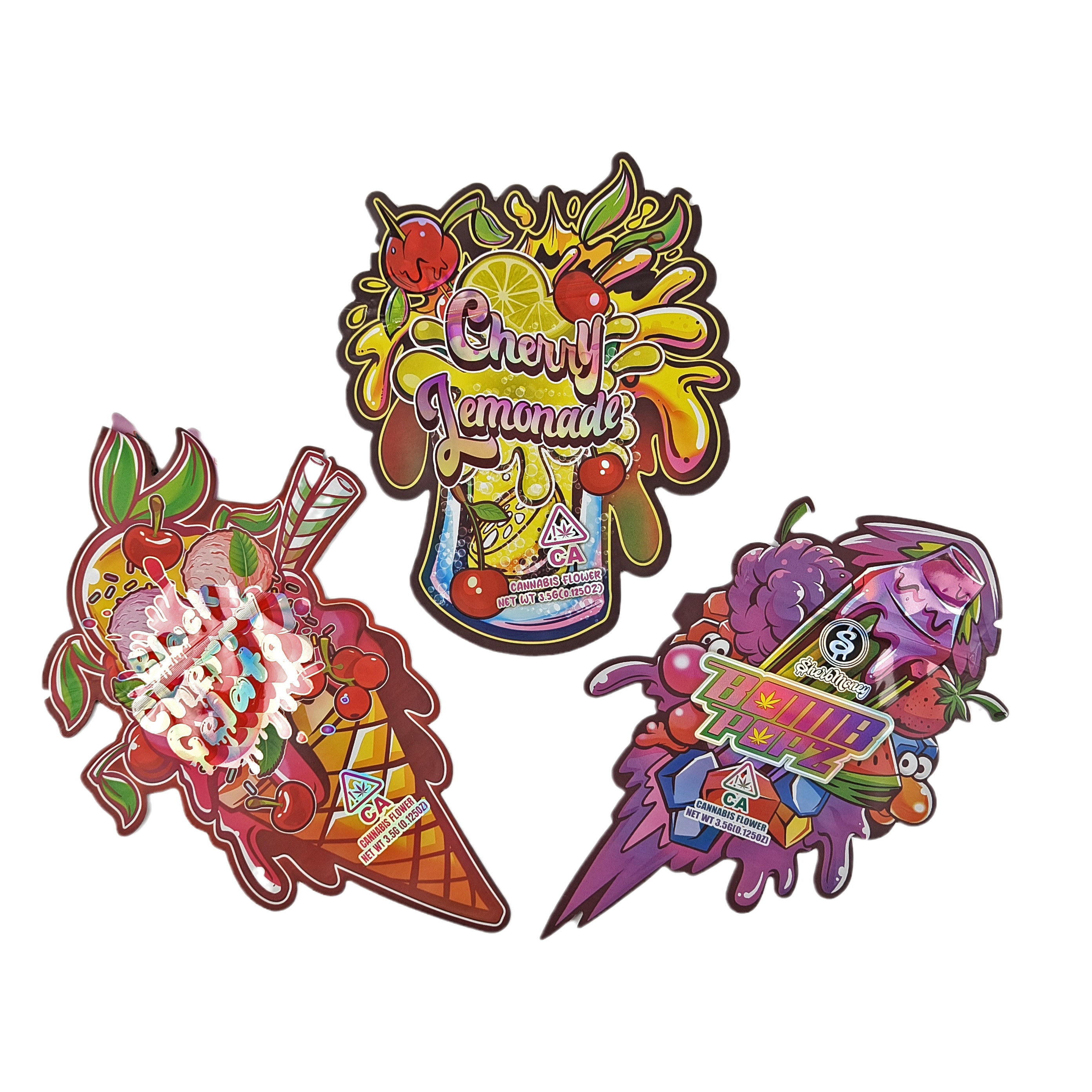 Ingrosso 3.5g Custom Die Cut Ziplock Bags per imballaggi alimentari a prova di odore Forma edibile Food Mylar Bags