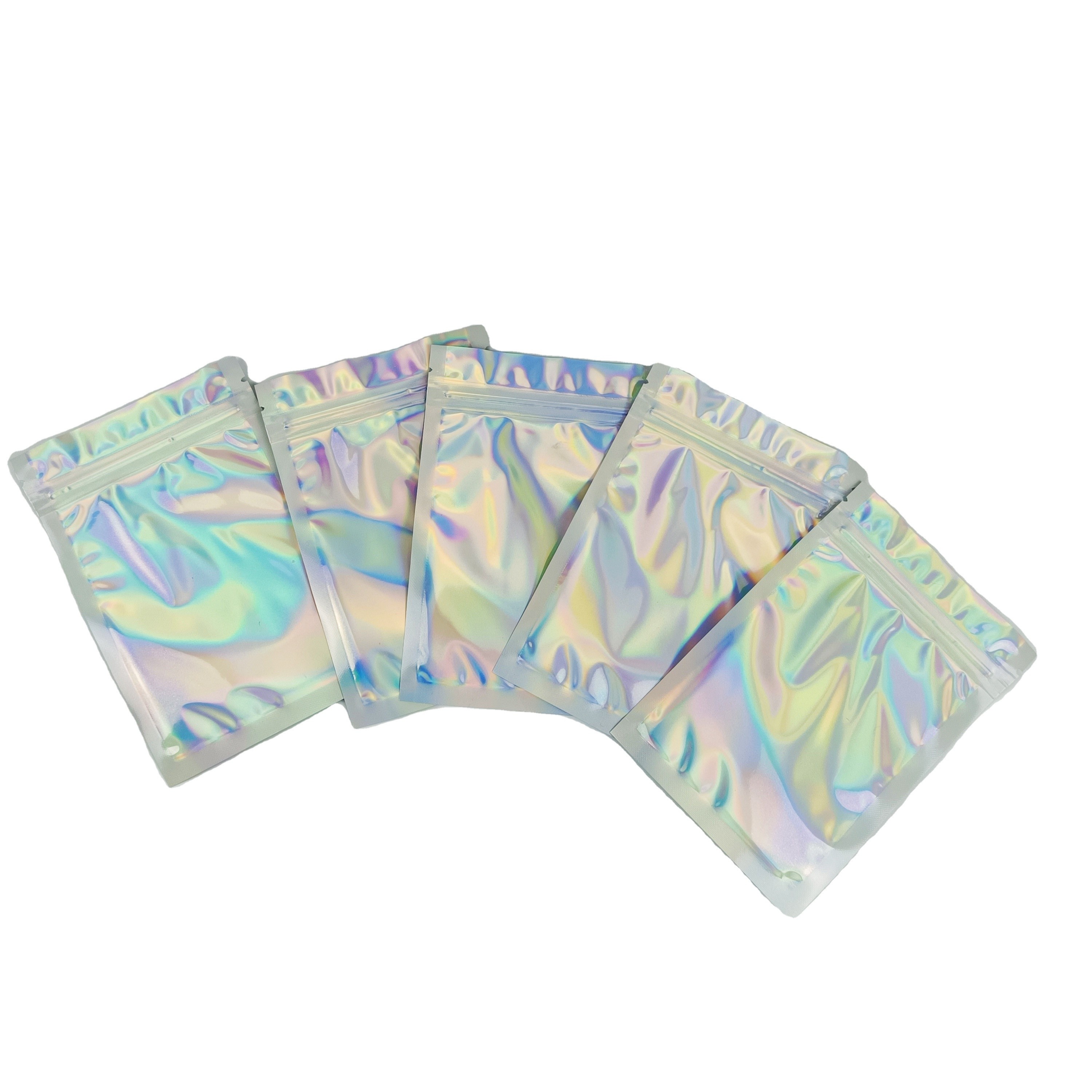 Logo personalizzato Zip Lock Bags Flat Holographic Film Mini Mylar Three Side Seal