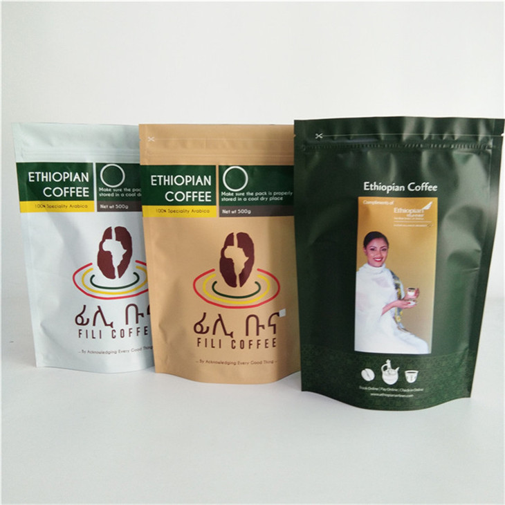 Carta personalizzata ecologica con imballaggio flessibile Kraft Coffee Ziplock Stand Up Pocket Bag per 250g 500g e 1kg