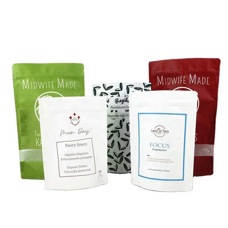 Biodegradabile Logo personalizzato 100g 250g Tè Caffè Frutta secca Sacchetto di imballaggio Riciclabile Borsa Stand Up