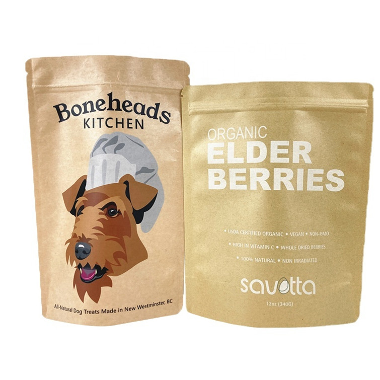OEM Logo personalizzato Sacchetti di carta Kraft biodegradabili per biscotti, torte e noci, prodotti commestibili, polvere, alimenti per animali domestici, sacchetto antiodore con finestra