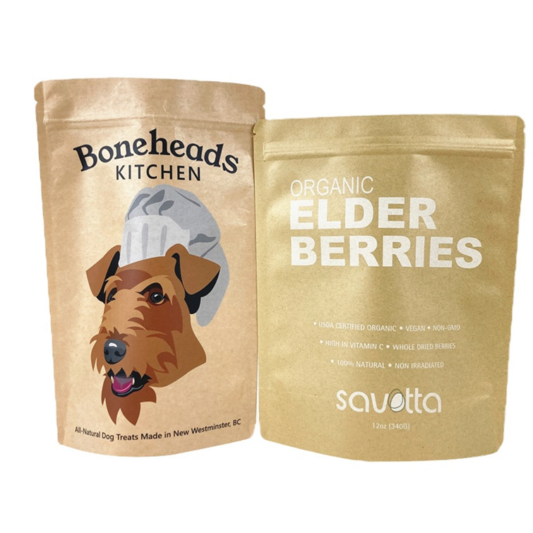 Stampa digitale Logo personalizzato Sacchetti di carta kraft bianca per manghi Noci in polvere Alimenti per animali da compagnia Biodegradabile Imballaggio di carta a prova di odore