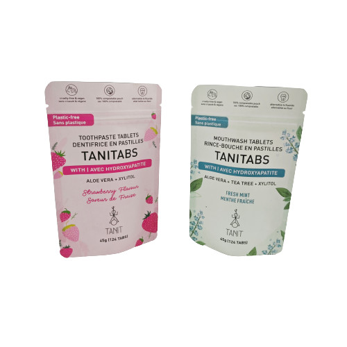 Busta Kraft compostabile ecocompatibile con cerniera chiudibile per confezioni di polveri cosmetiche