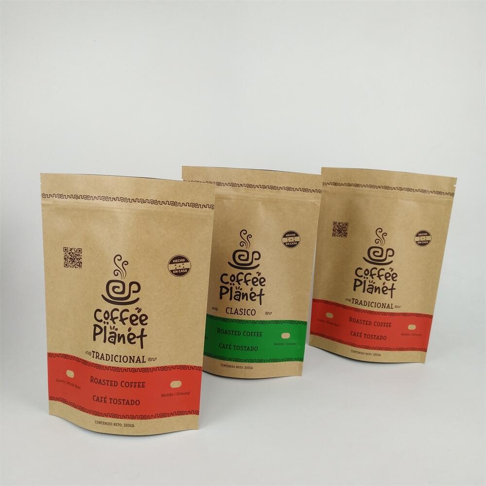 Stoccatura con cerniera laminata carta kraft chicchi di caffè sacchetti di imballaggio con valvola degassante