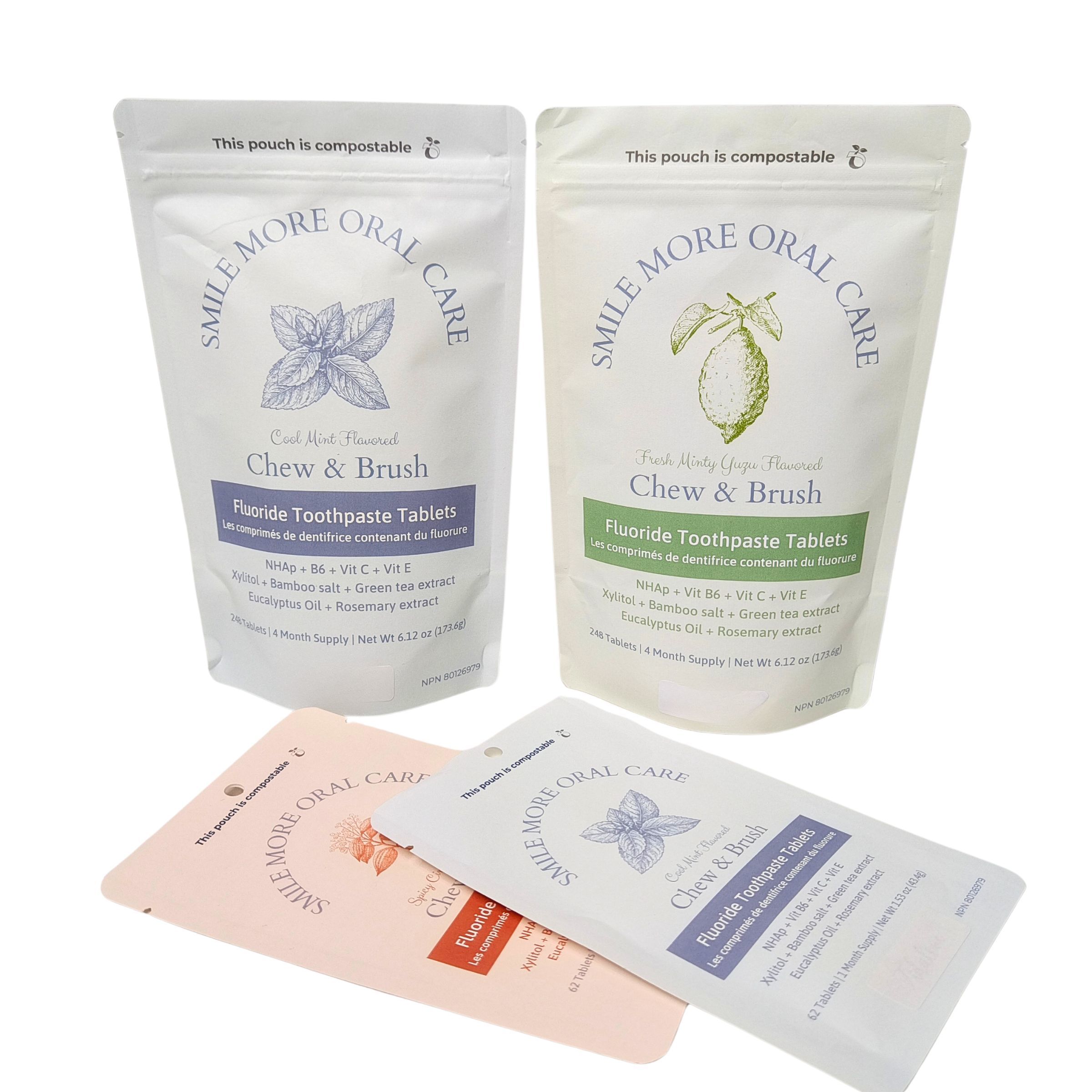 Sacchetto di carta Kraft biodegradabile bianco con supporto, busta richiudibile con zip, imballaggio in plastica per alimenti per animali domestici, compostabile