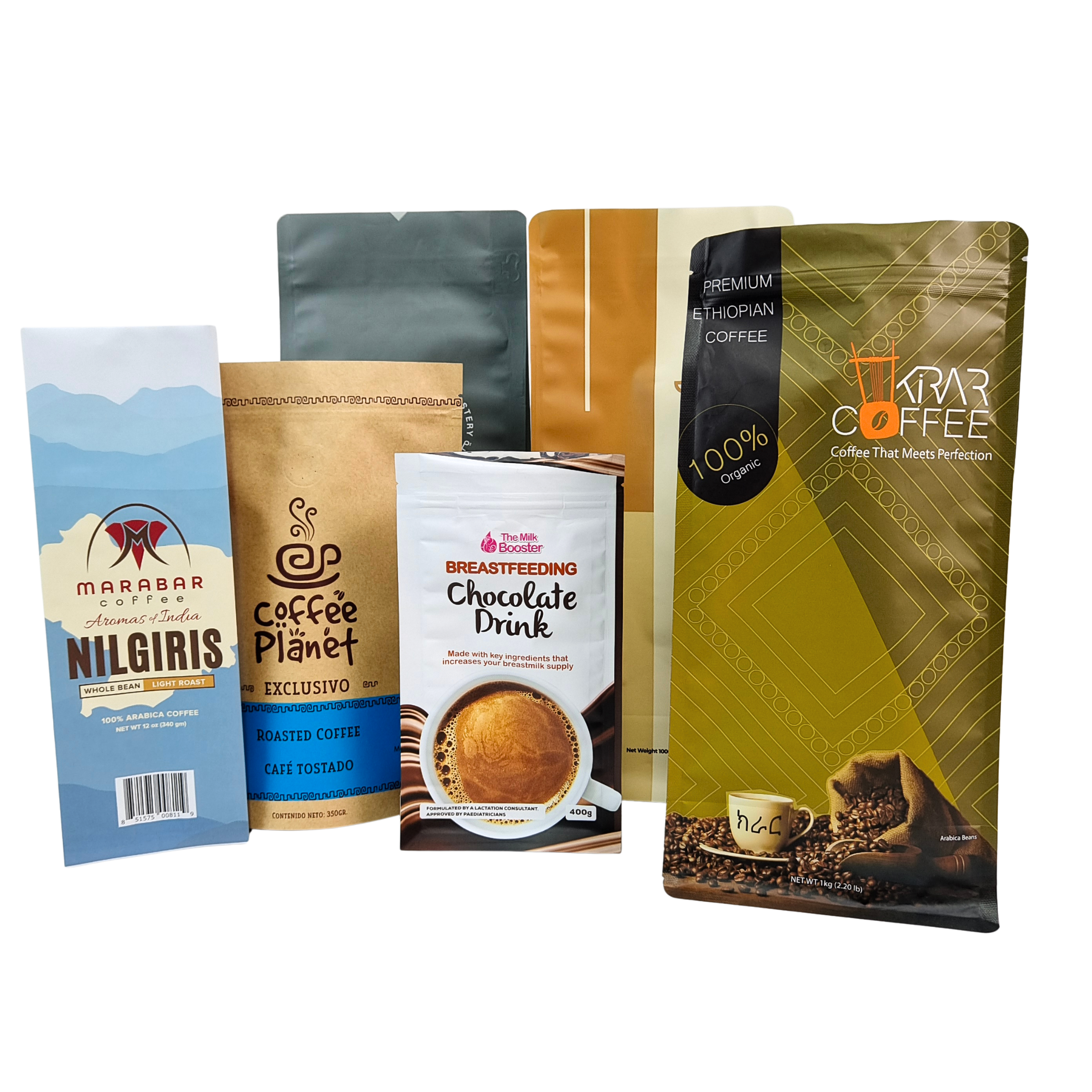 Sacchetto per chicchi di caffè con zip e valvola personalizzato