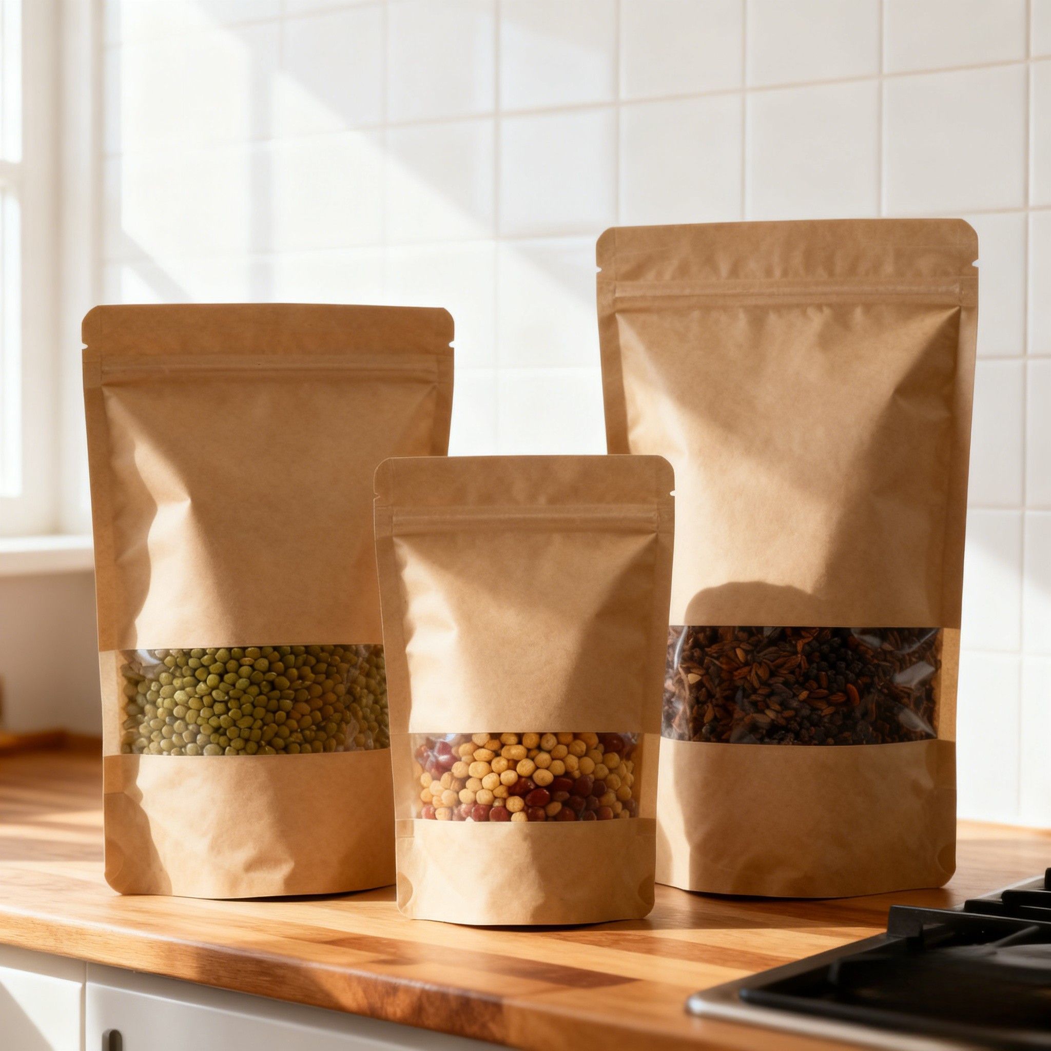 Taschino di carta Kraft a prova di umidità biodegradabile per imballaggi alimentari