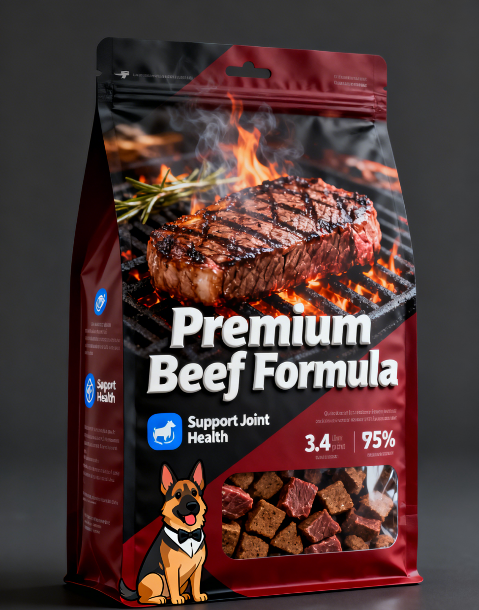 Sacchetti di plastica personalizzati per alimenti per animali domestici con fondo piatto grande per cibo per cani 500g 1kg 2,5kg 10kg Confezione con cerniera Mylar