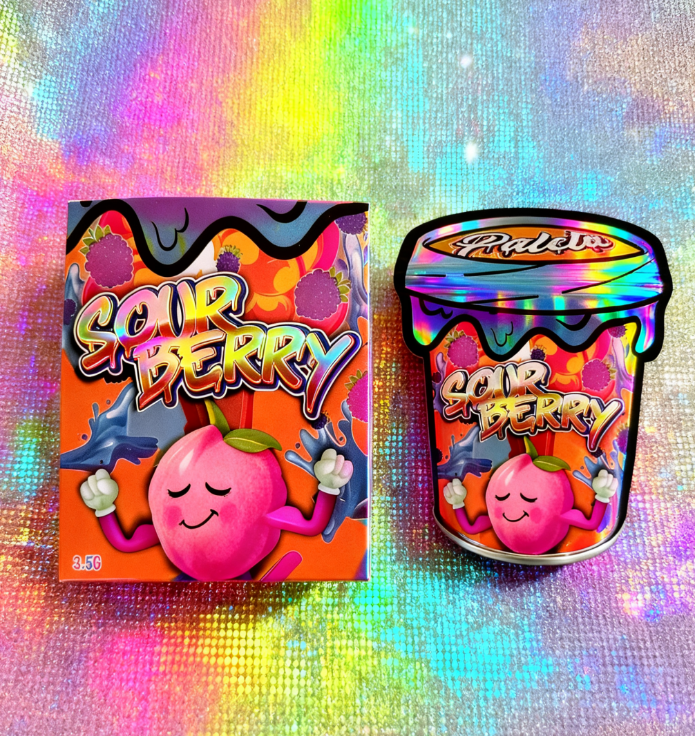 Box e sacchetto olografico 3.5 Mylar Set di imballaggio resealable 3.5g Edible Mylar Die Cut Bags con Display Cereal Box